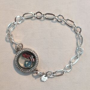 Origami Owl Silver Bracelet with Red and Blue Charms